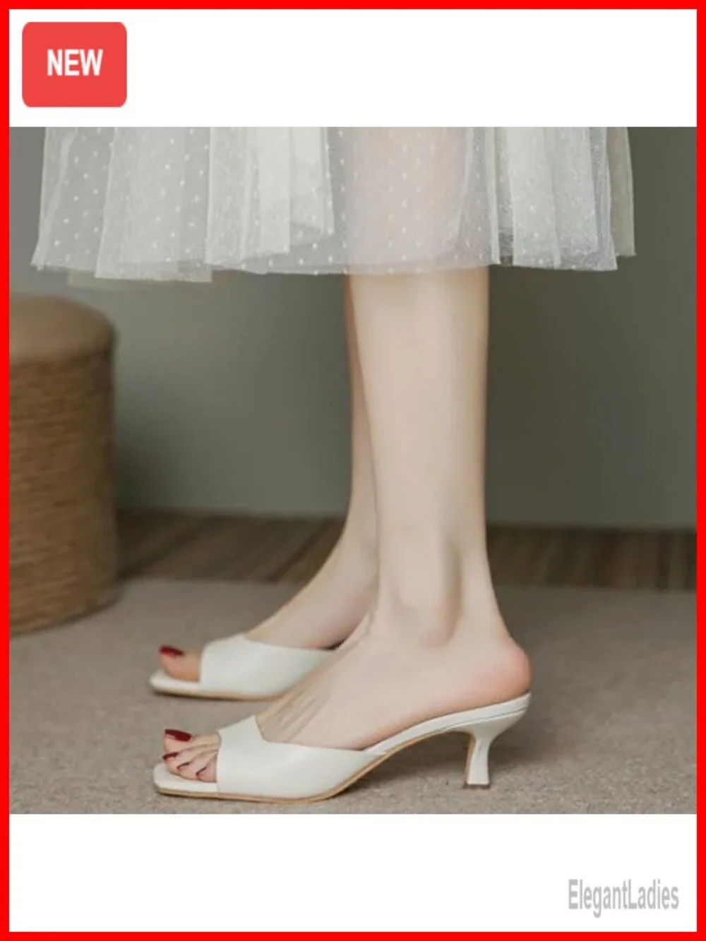 Women's Square Open Toe Kitten Heel Slide Sandals Slip-On Mules